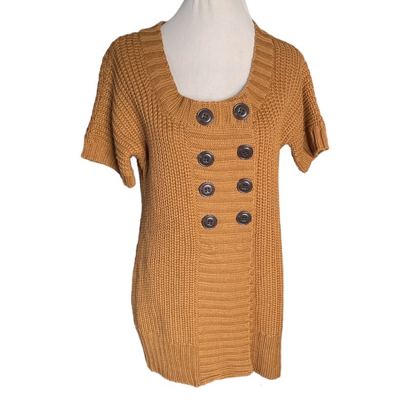 Soft Surroundings Double Breasted Ribbed Short Sleeve Sweater Brown Size Large - Picture 8 of 8